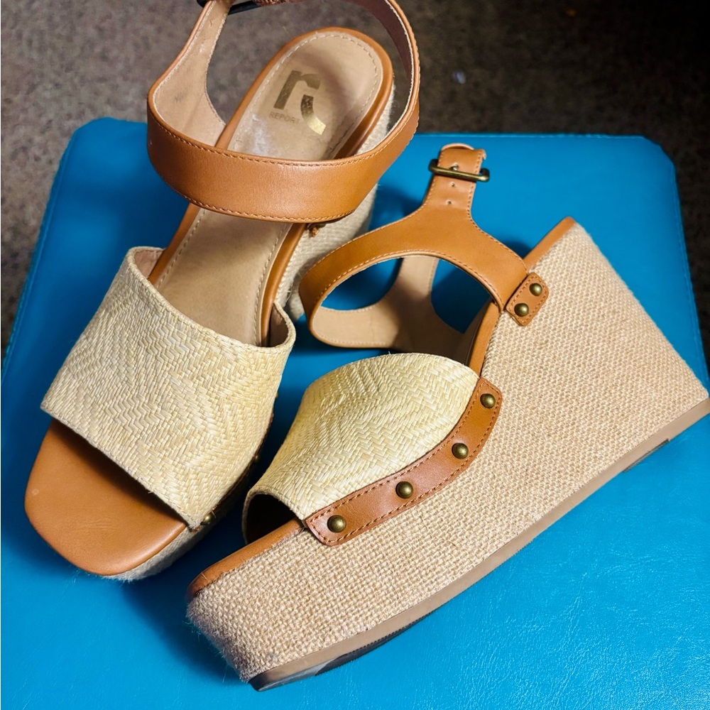 Stylish Tan and Cream Wedge Sandals
